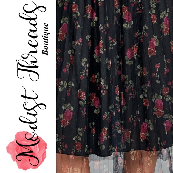 Pleated Floral Print Mesh Midi Skirt - Picture 5 of 5